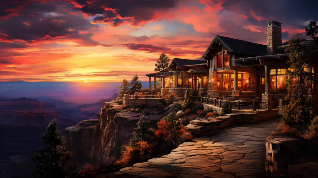 Image of the rustic Bright Angel Lodge in The Grand Canyon National Park