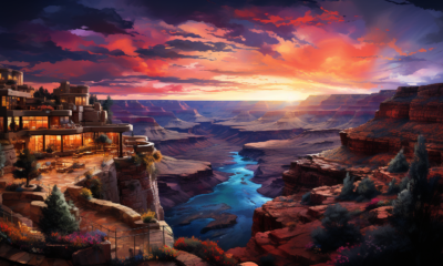 Panoramic sunset view of The Grand Canyon lodging