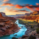 Image of the Colorado River running through The Grand Canyon, as seen from a hiker's perspective.