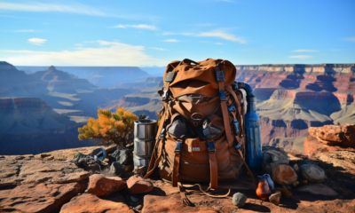 image of a backpack and equipment for trekking in the grand canyon